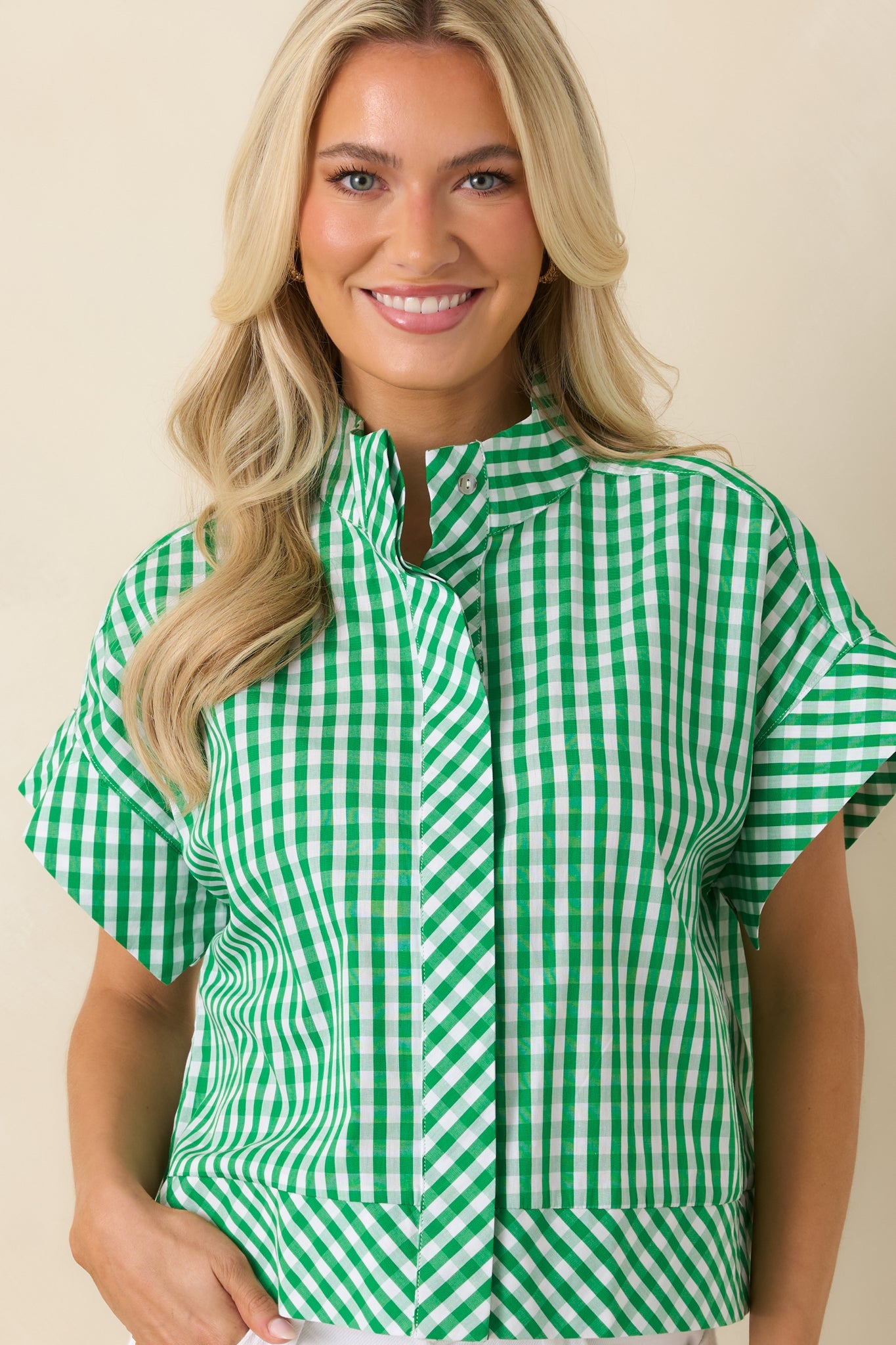 Clubhouse Cutie Green Gingham Cotton Cropped Top