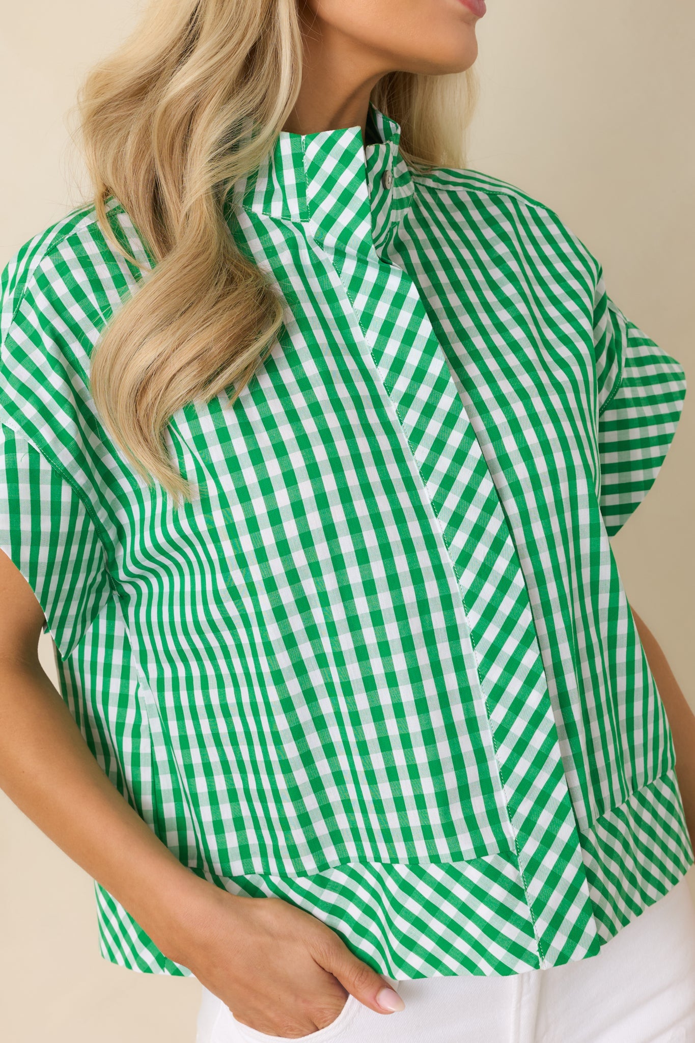 Clubhouse Cutie Green Gingham Cotton Cropped Top