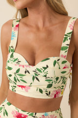ASTR The Label Myria Yellow Multi Floral Pleated Crop Top