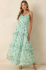 ASTR The Label Ayanna Green Floral Ruffle Maxi Dress