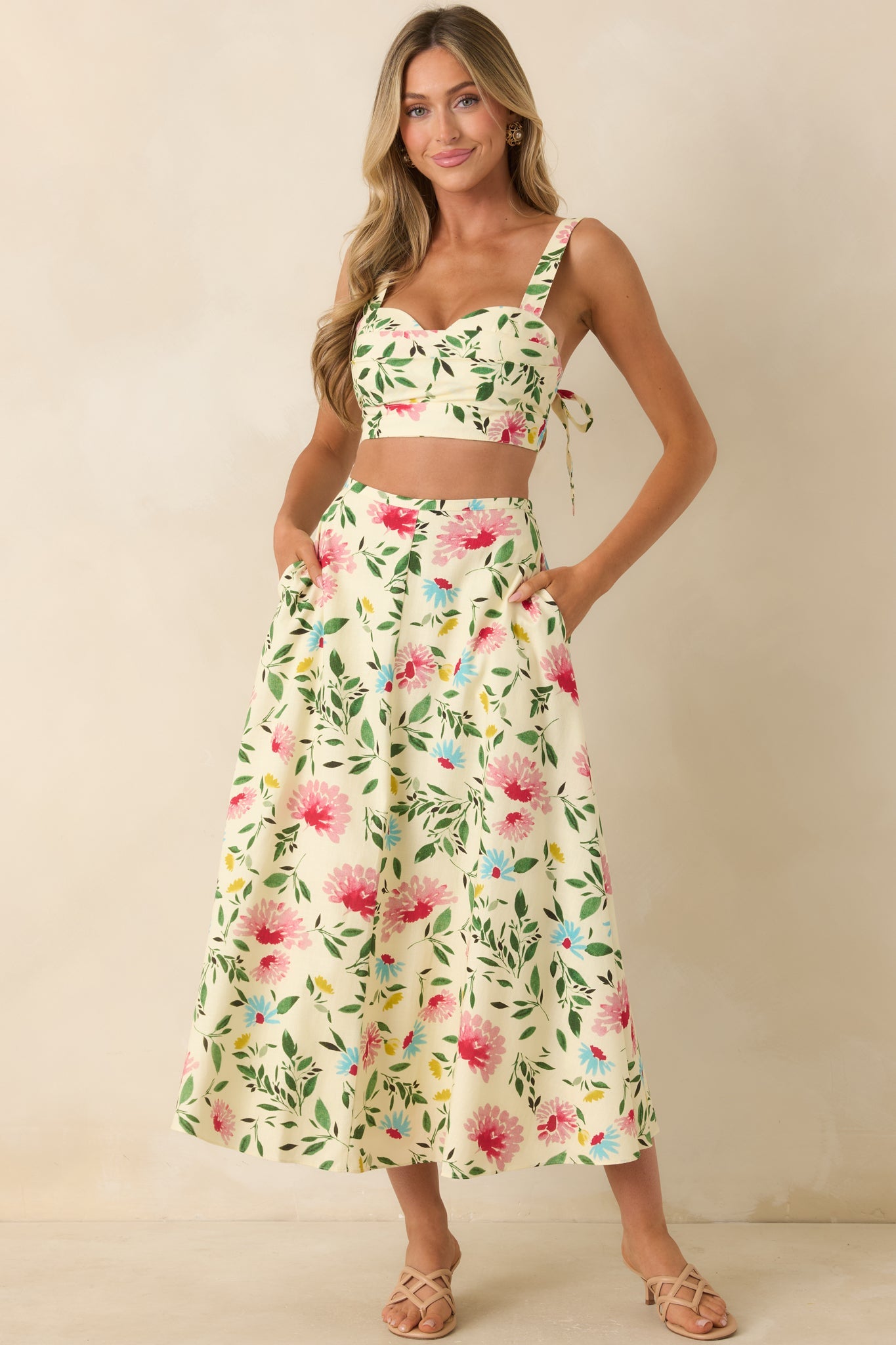 ASTR The Label Yellow Multi Floral Midi Skirt