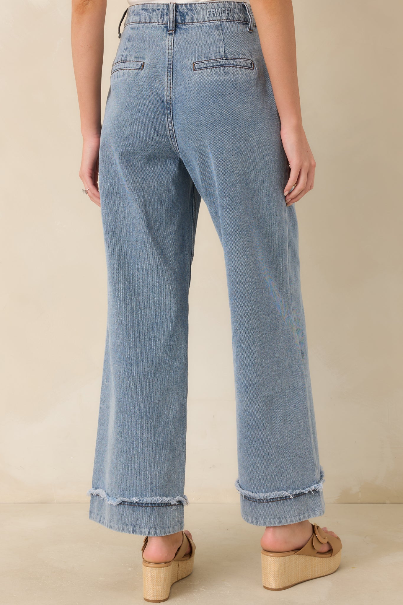 FRNCH Saphira Light Wash Cotton Denim Wide Leg Jeans