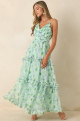 ASTR The Label Ayanna Green Floral Ruffle Maxi Dress