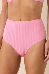 MINKPINK Gigi Pink Ribbed High Waisted Bikini Bottoms