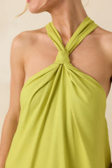 Citrus Kisses Chartreuse Linen Blend Halter Midi Dress