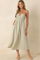 Life is But a Dream Sage Green Beaded Halter Midi Dress