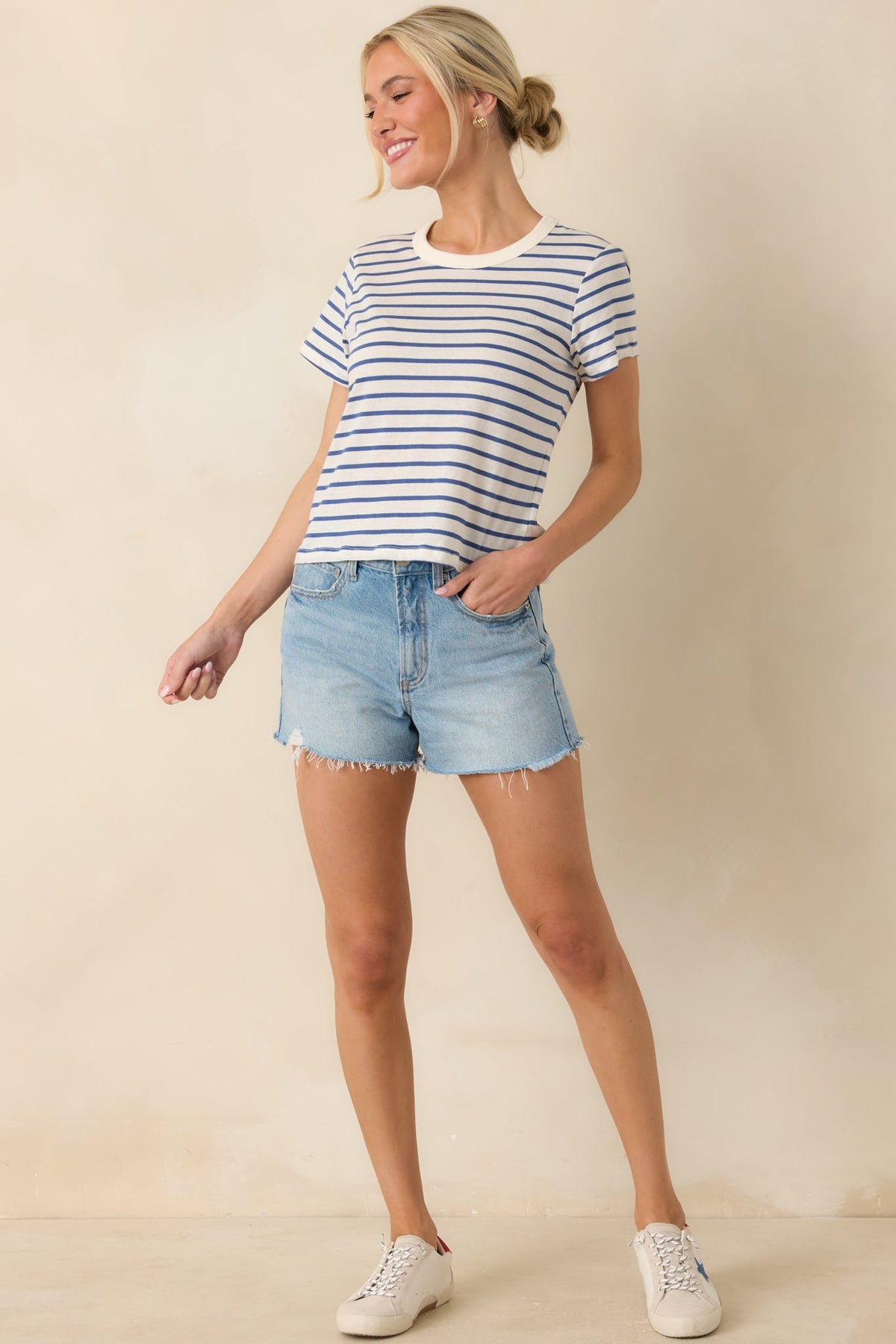 Z Supply Junie Deep Blue Cotton Stripe Tee