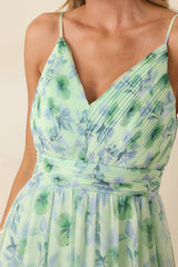 ASTR The Label Ayanna Green Floral Ruffle Maxi Dress