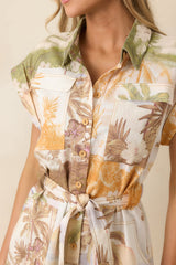 Aylaya Maya Multi Tropical Beach Print Belted Romper