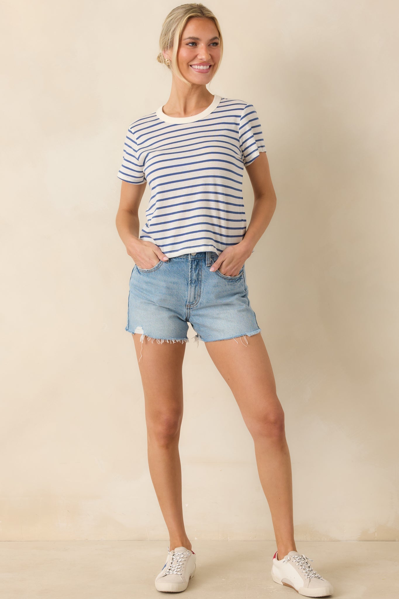 Z Supply Junie Deep Blue Cotton Stripe Tee