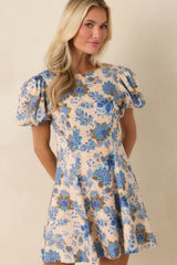 MINKPINK Lucia Blue Floral Puff Sleeve Mini Dress