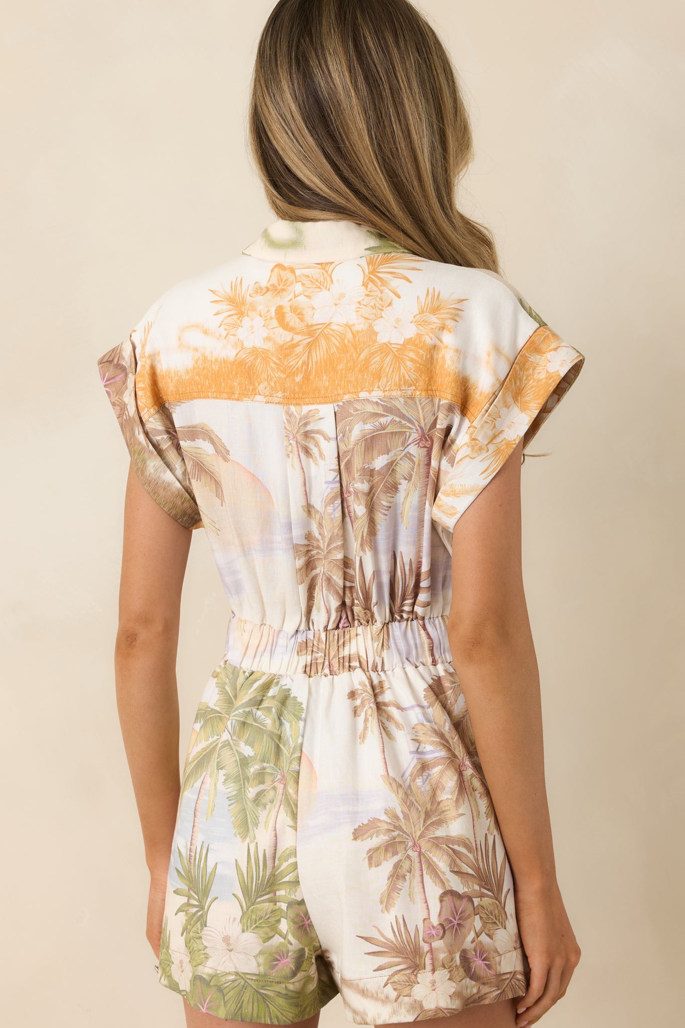 Aylaya Maya Multi Tropical Beach Print Belted Romper