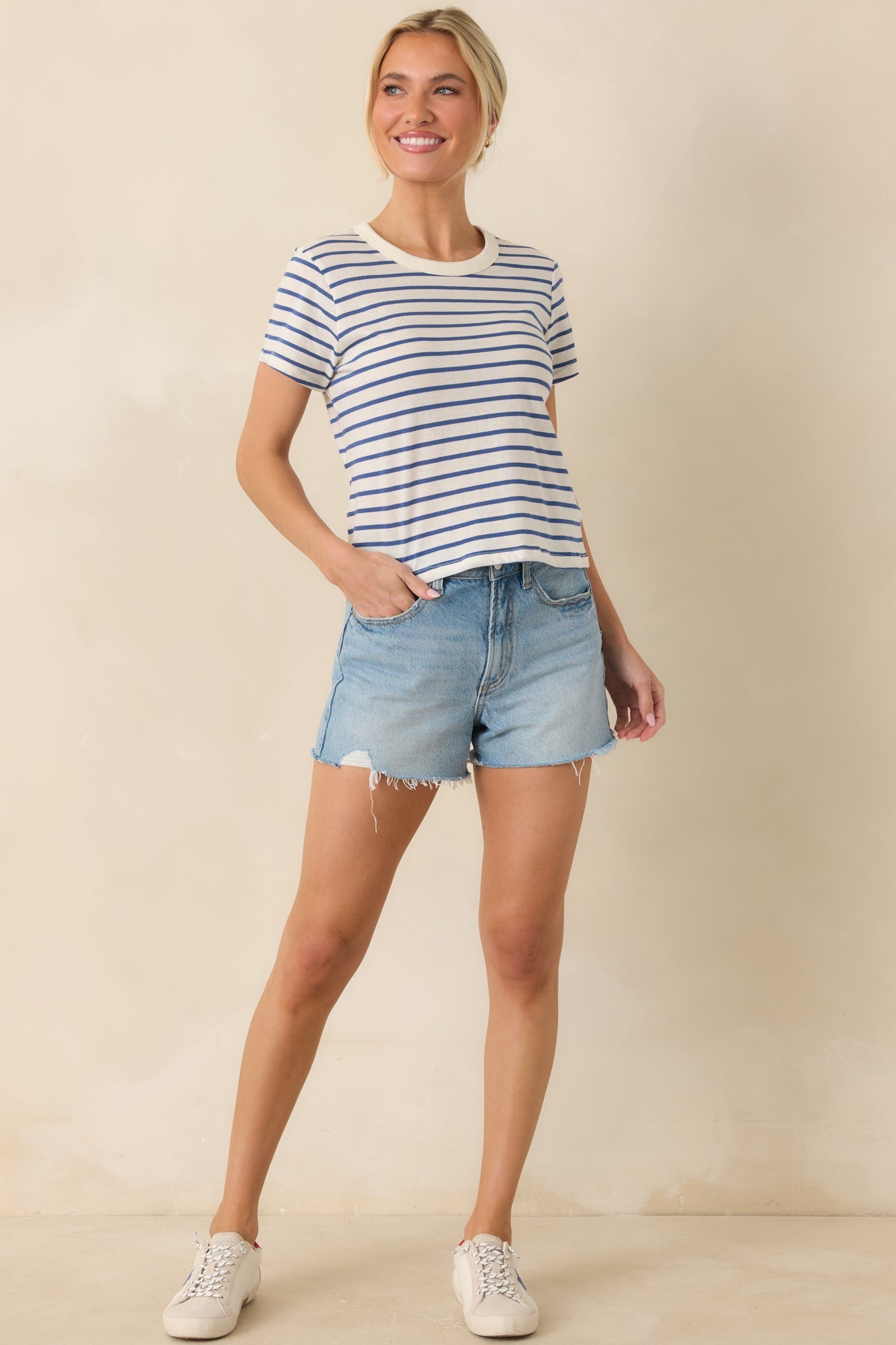 Z Supply Junie Deep Blue Cotton Stripe Tee