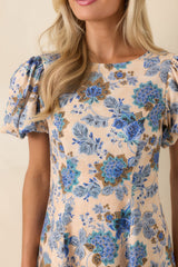 MINKPINK Lucia Blue Floral Puff Sleeve Mini Dress