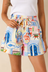 FRNCH Lapis Multi Mediterranean Print Shorts