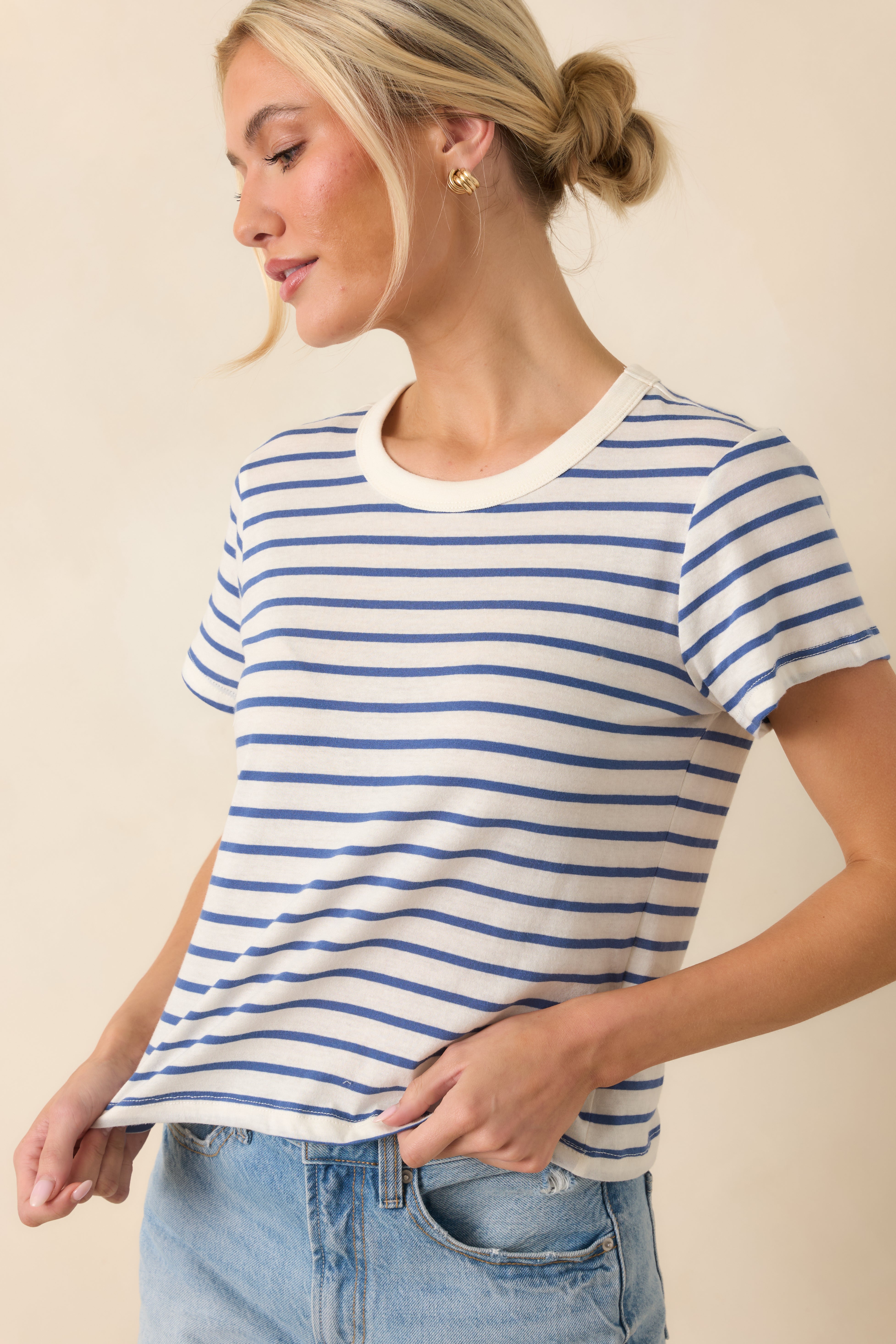 Z Supply Junie Deep Blue Cotton Stripe Tee