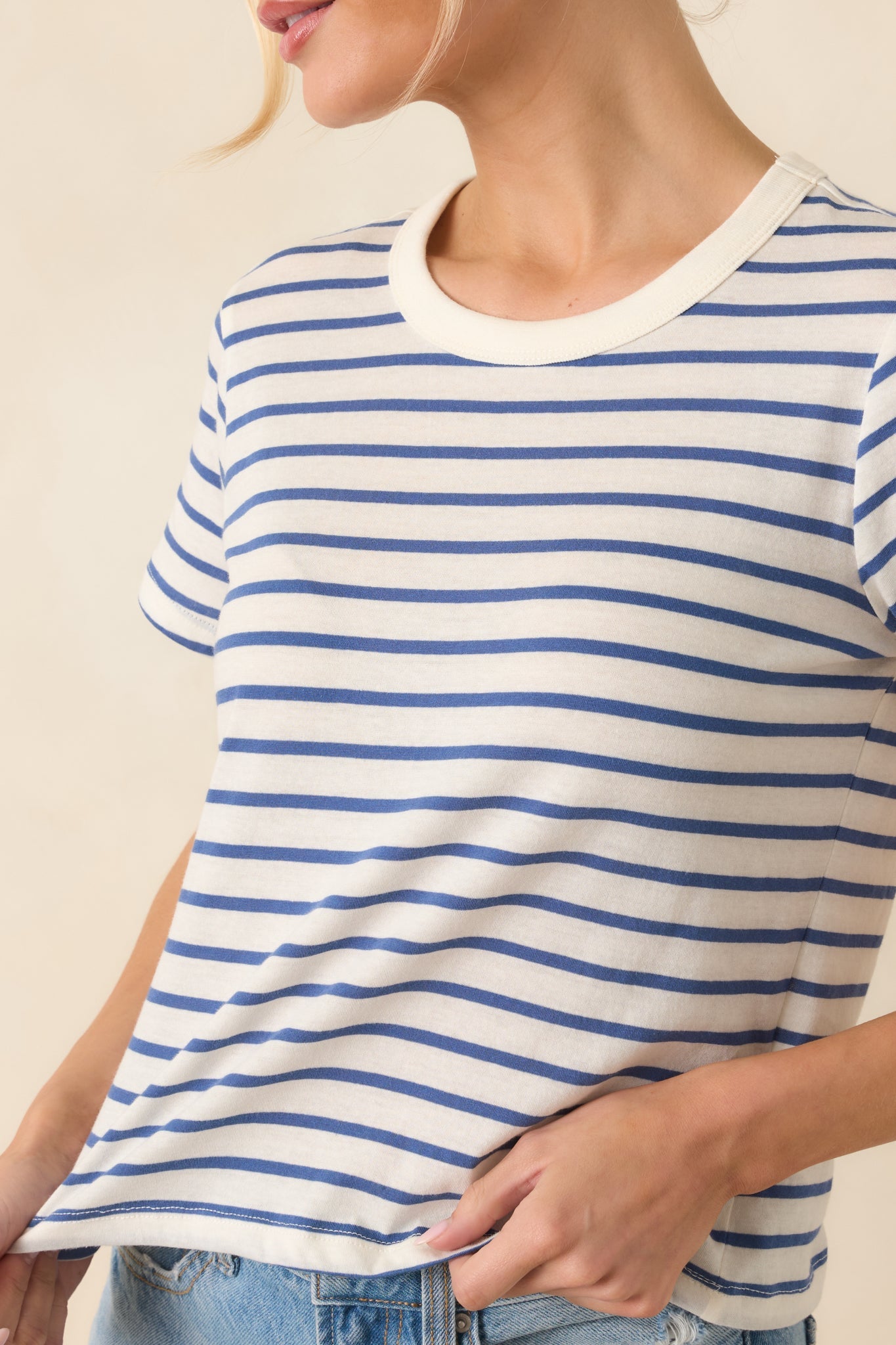Z Supply Junie Deep Blue Cotton Stripe Tee