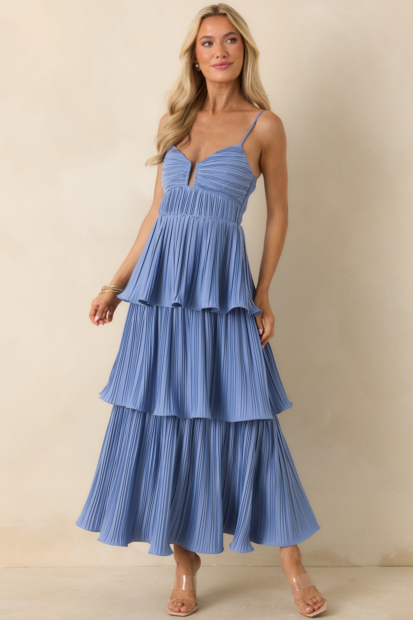 ASTR The Label Lupin Blue Tiered Maxi Dress
