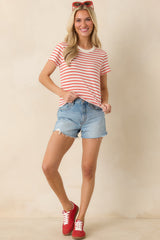 Z Supply Junie Poppy Red Cotton Stripe Tee