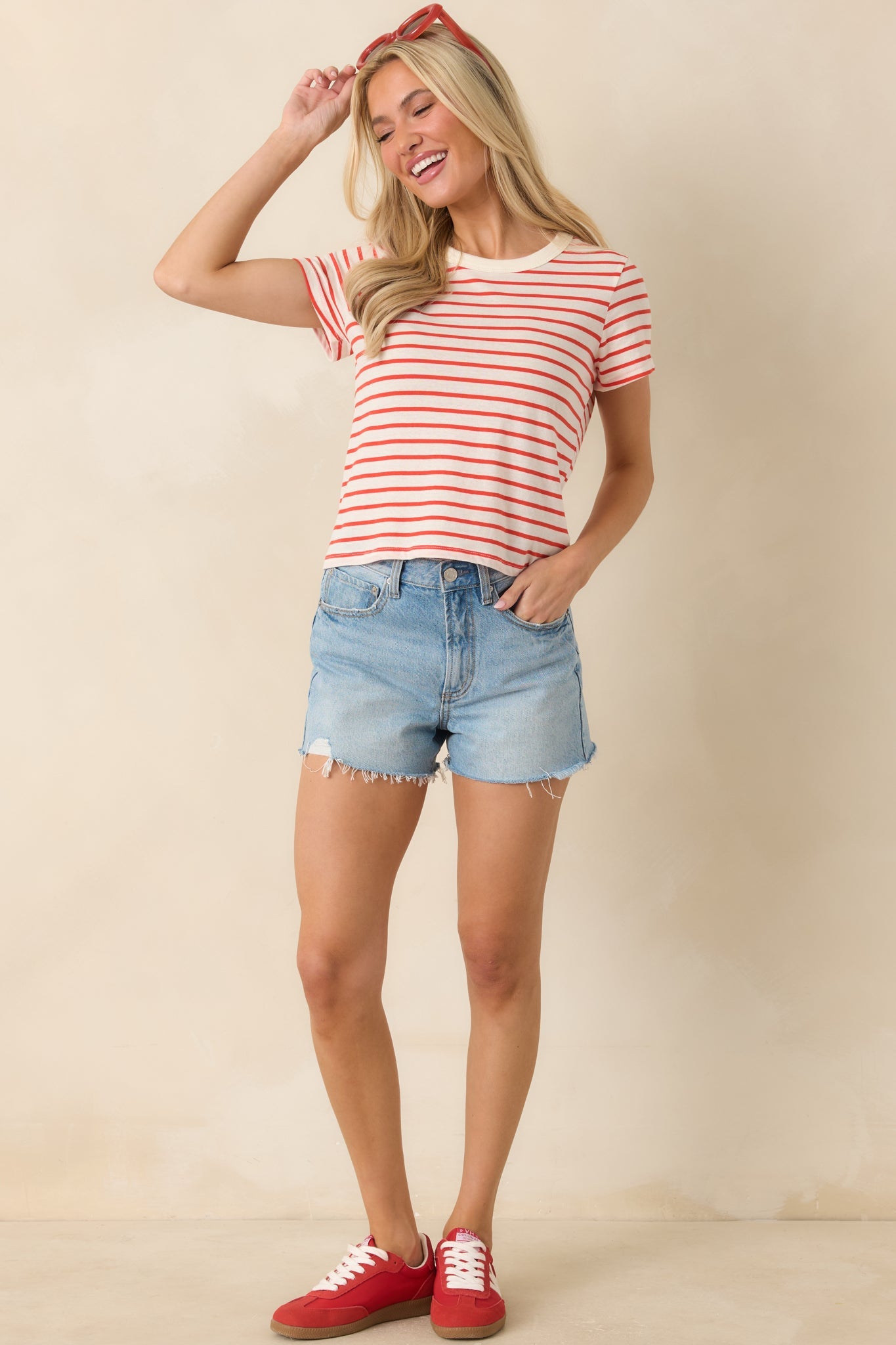Z Supply Junie Poppy Red Cotton Stripe Tee