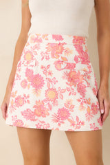 Well Put Together Coral & Ivory Floral Cotton Mini Skirt