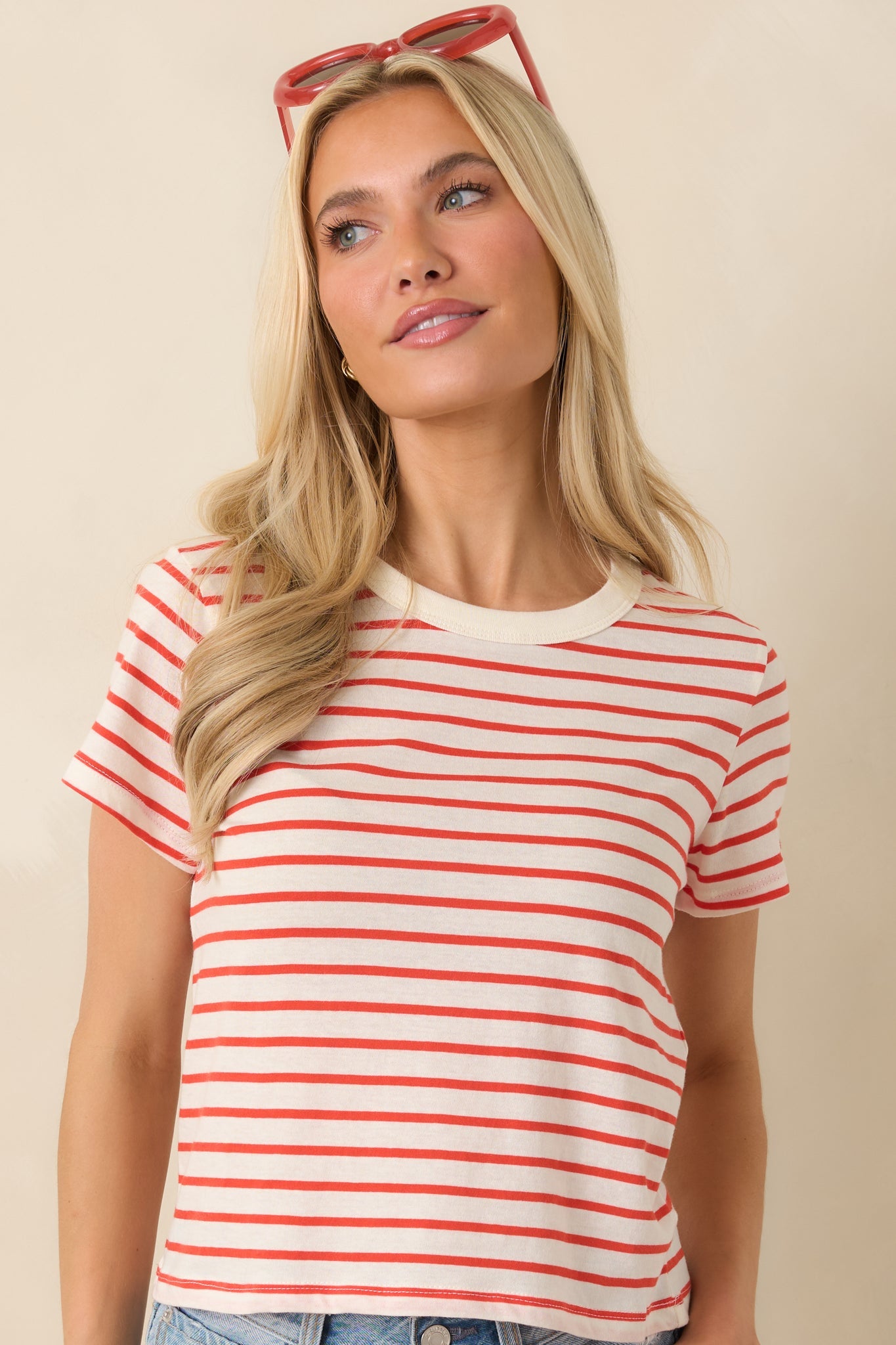 Z Supply Junie Poppy Red Cotton Stripe Tee