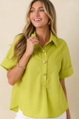Let's Get It Done Chartreuse Green Boxy Collared Blouse