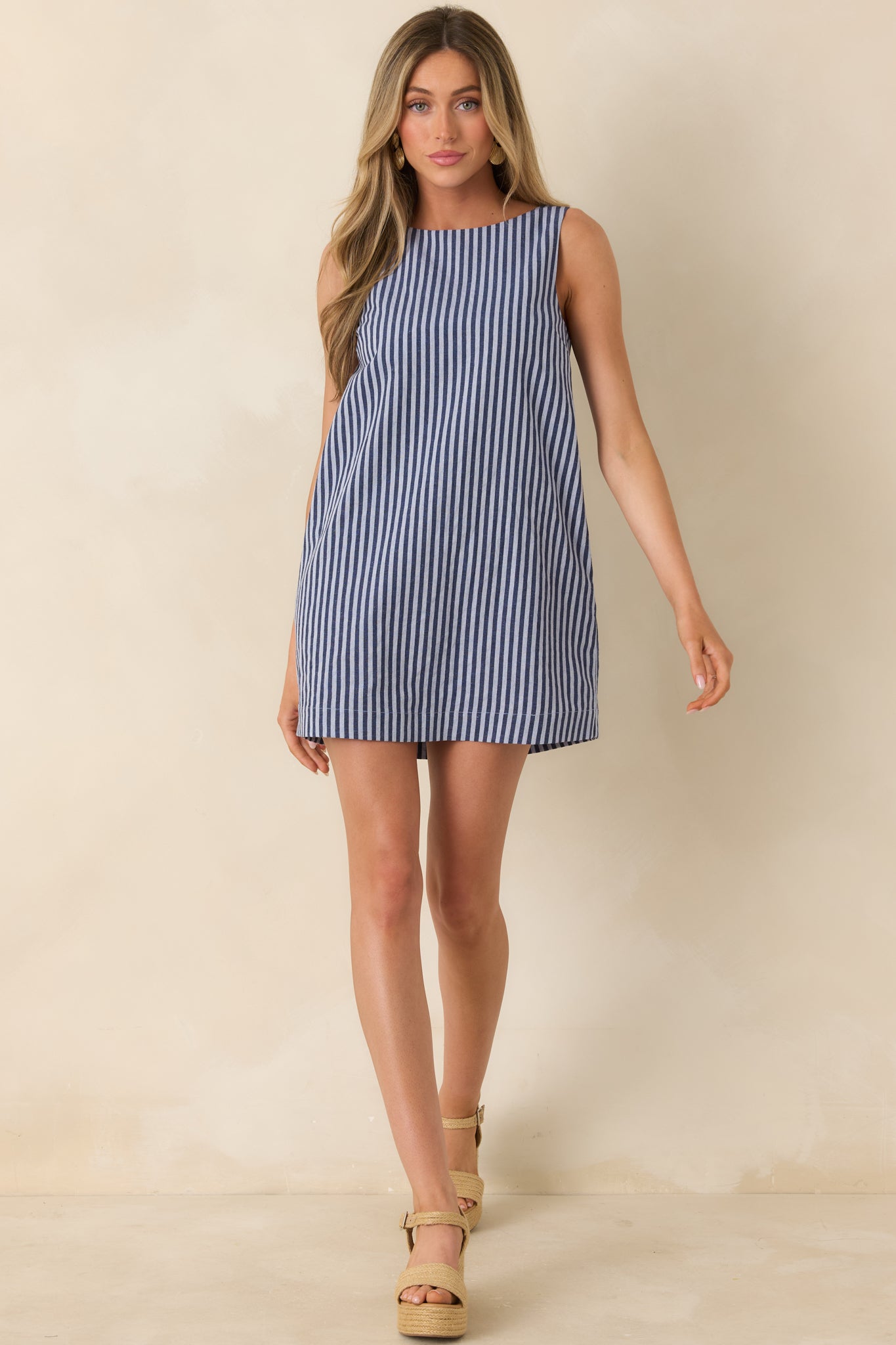 MINKPINK Delmar Blue Pinstripe Mini Shift Dress