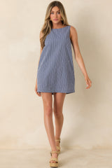 MINKPINK Delmar Blue Pinstripe Mini Shift Dress