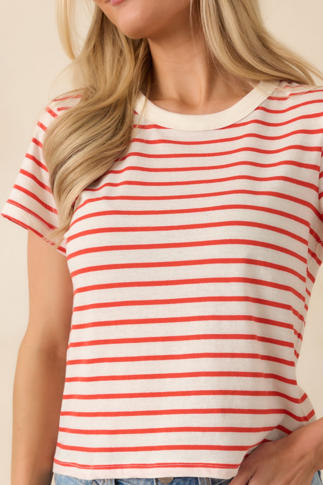 Z Supply Junie Poppy Red Cotton Stripe Tee