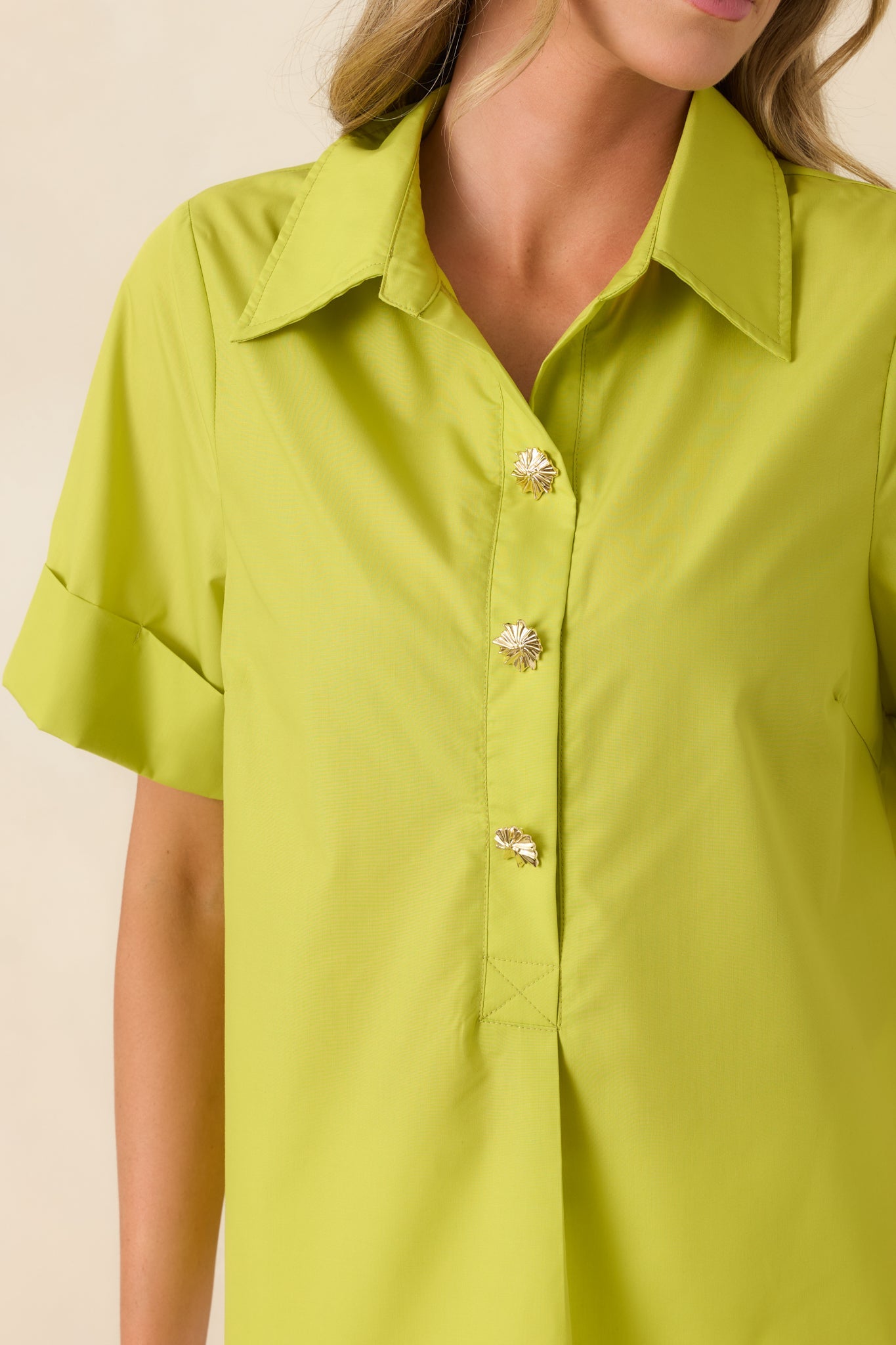 Let's Get It Done Chartreuse Green Boxy Collared Blouse