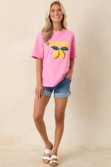 MINKPINK Limone Pink Citrus Print Relaxed Oversized Cotton Tee
