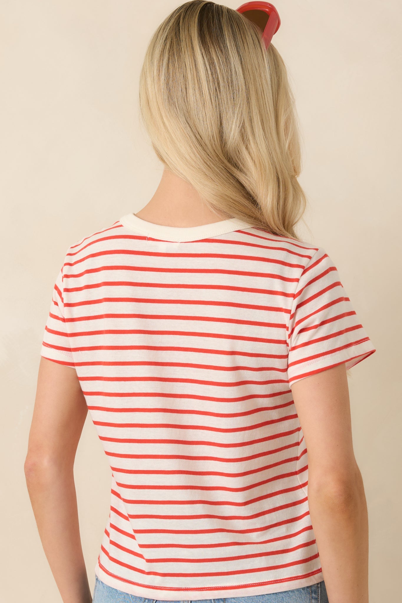Z Supply Junie Poppy Red Cotton Stripe Tee