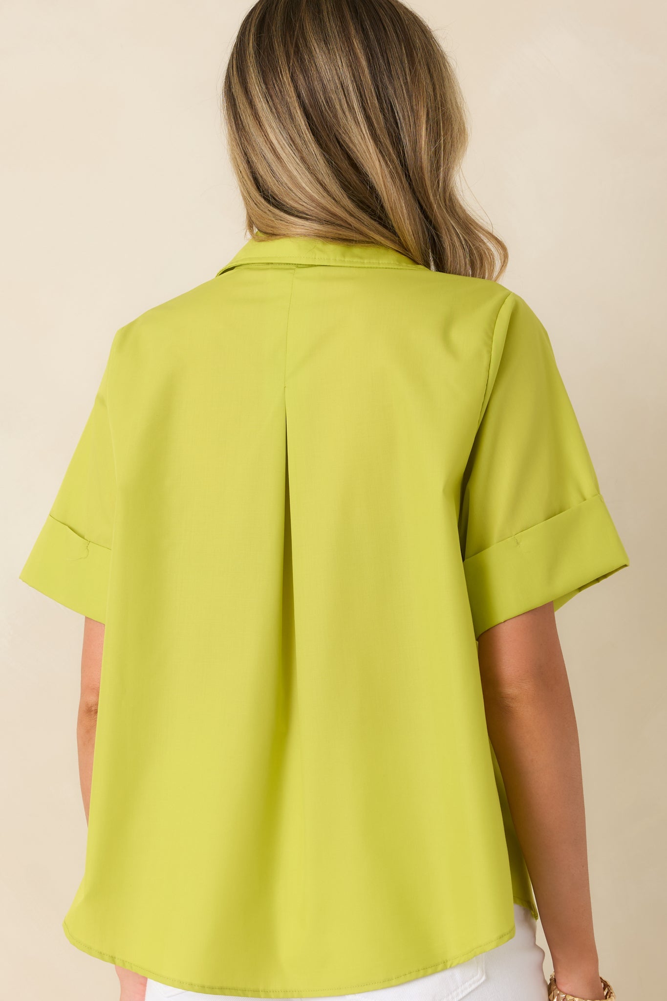 Let's Get It Done Chartreuse Green Boxy Collared Blouse