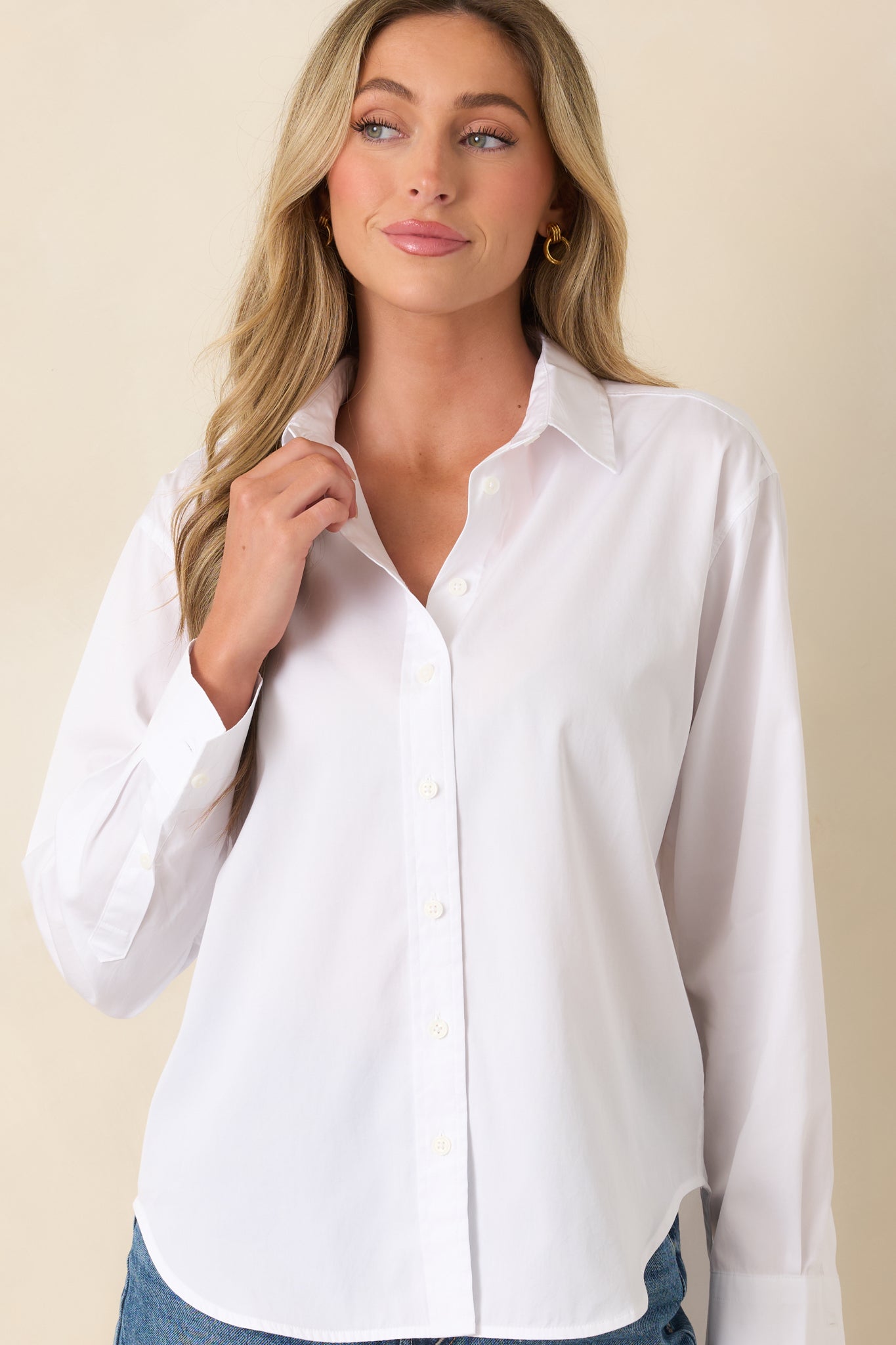 SPANX® White Cotton Poplin Oversized Button-Up Shirt