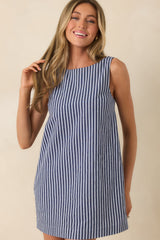 MINKPINK Delmar Blue Pinstripe Mini Shift Dress
