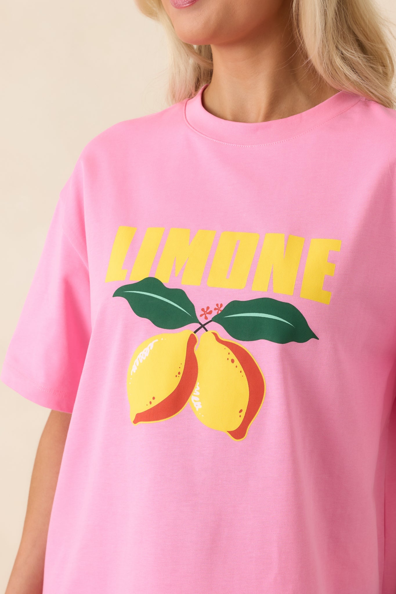MINKPINK Limone Pink Citrus Print Relaxed Oversized Cotton Tee