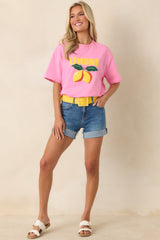 MINKPINK Limone Pink Citrus Print Relaxed Oversized Cotton Tee