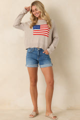 Z Supply Sienna Natural Heather Knit Cotton Patriot Sweater