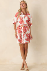 MINKPINK Isla Peach Hibiscus Mini Shirt Dress