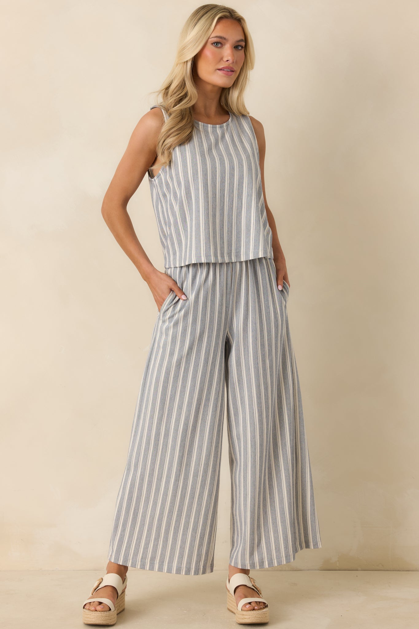 Z Supply Scout Grey & White Cotton Knit Stripe Pants