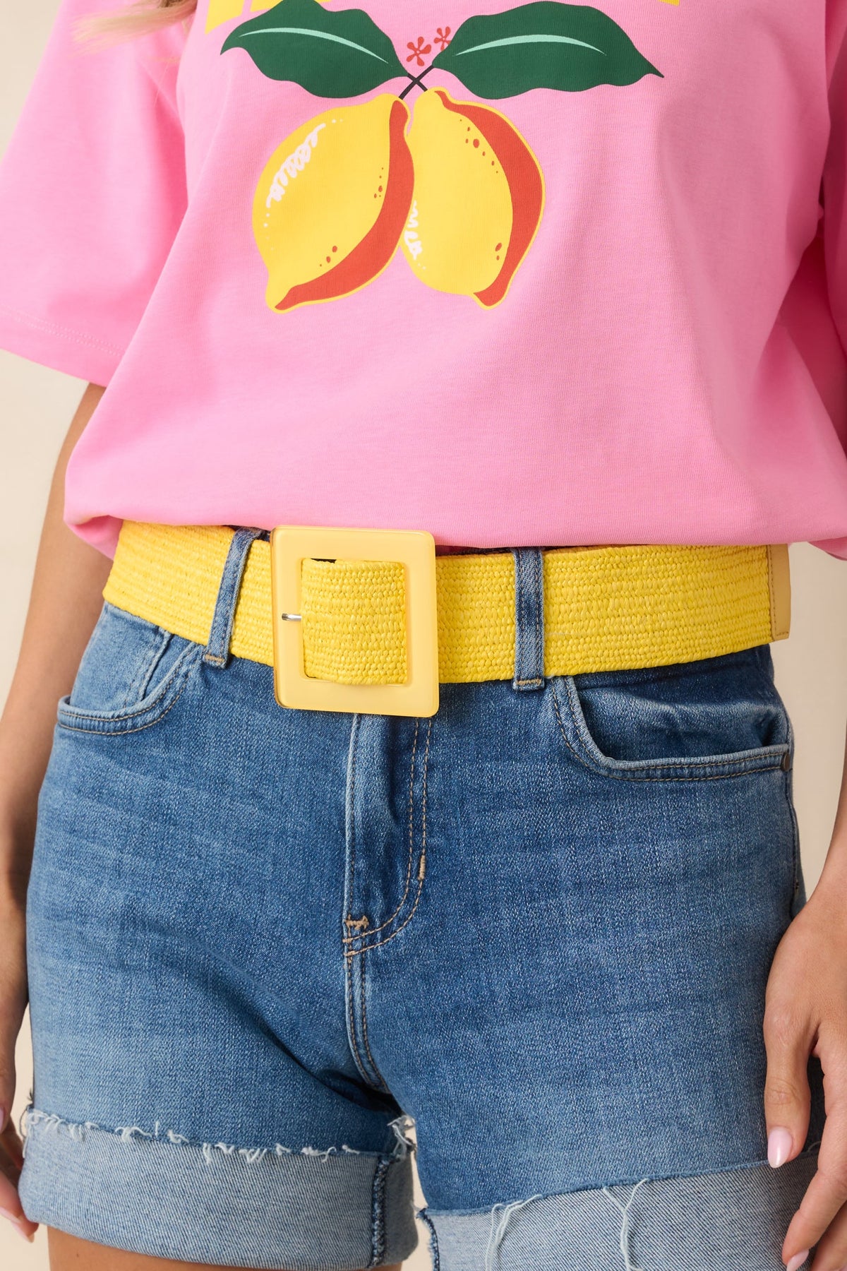 Everything Falls Into Place Yellow Woven Straw Belt