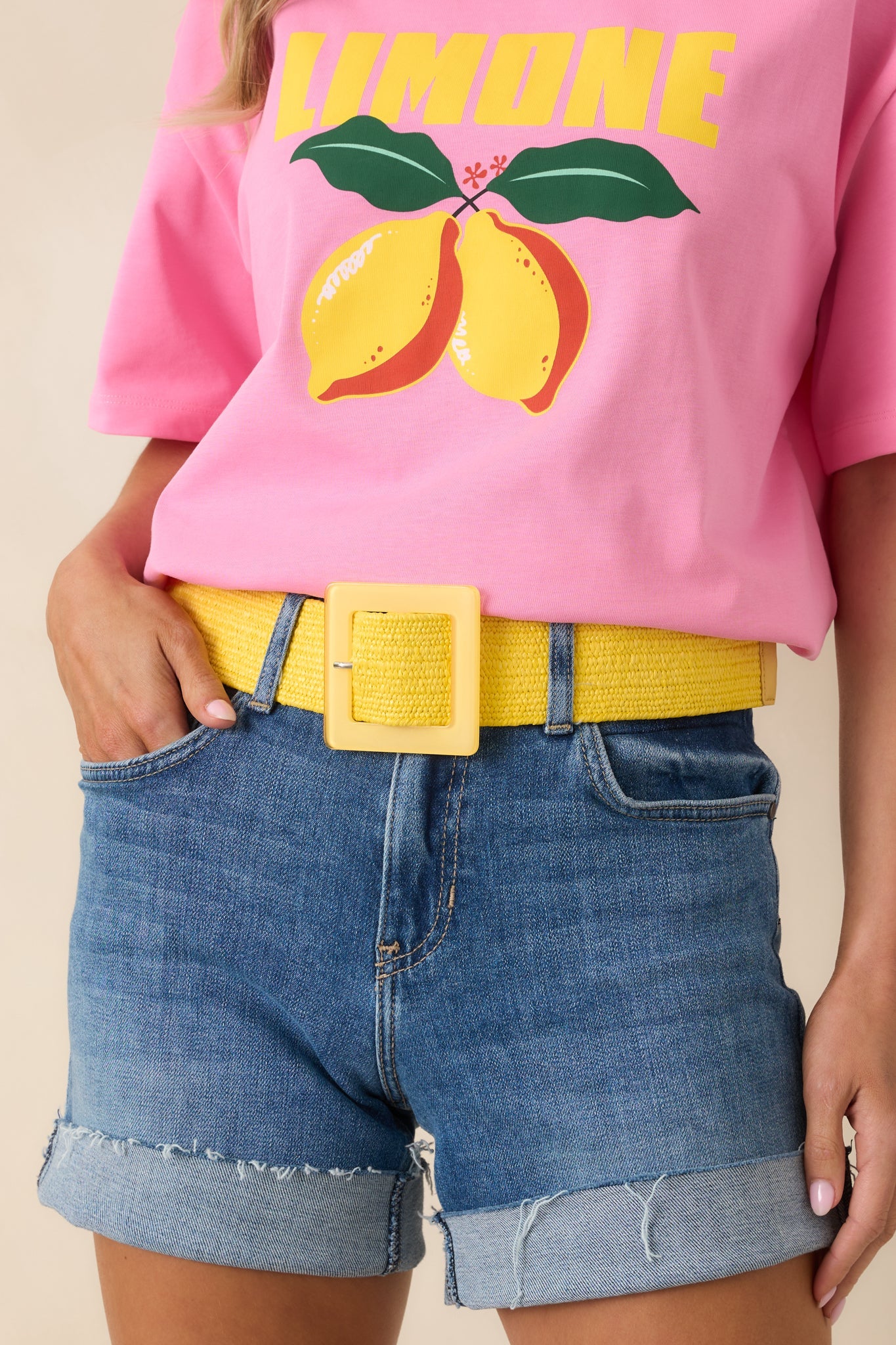 Everything Falls Into Place Yellow Woven Straw Belt