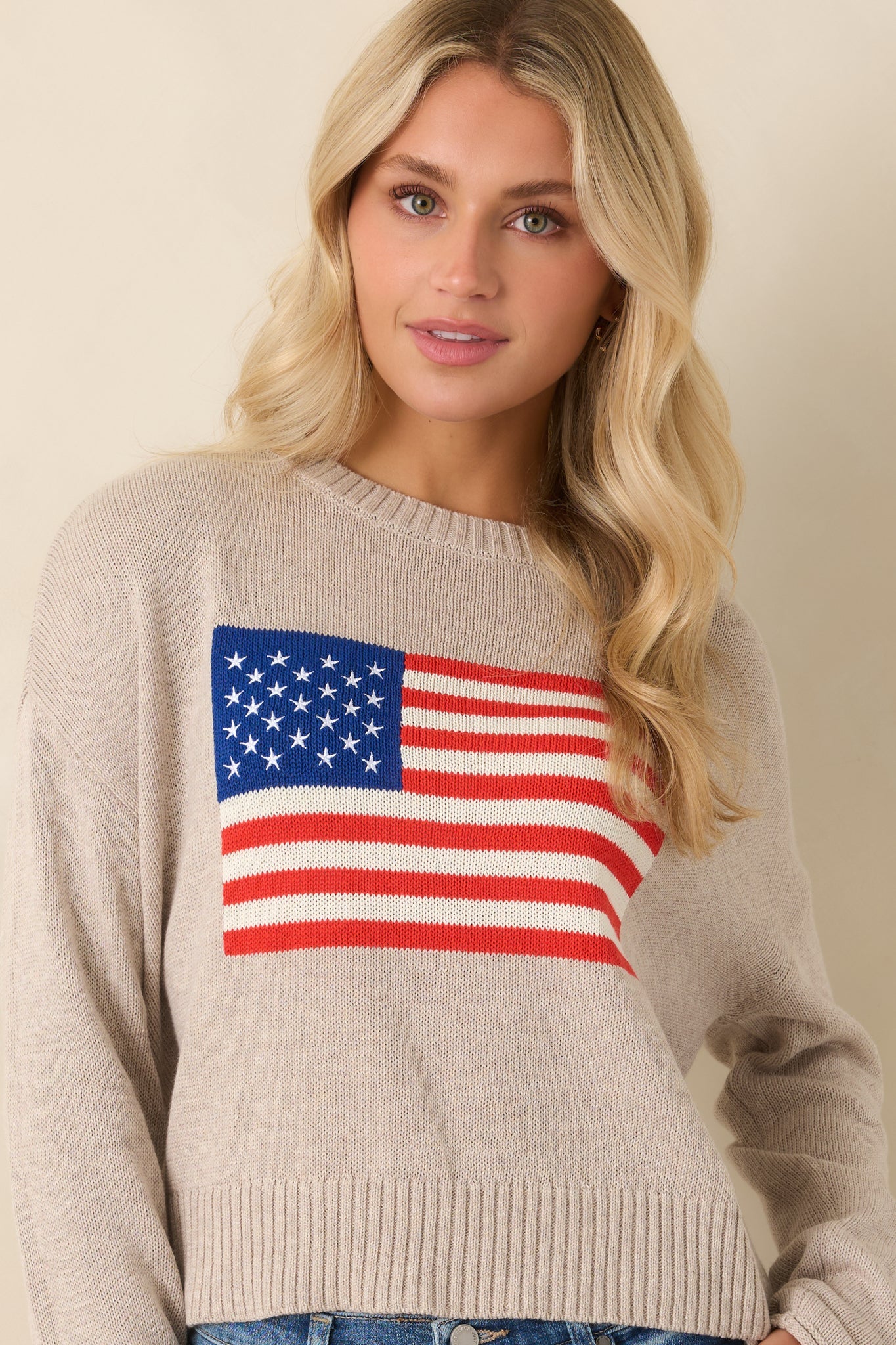 Z Supply Sienna Natural Heather Knit Cotton Patriot Sweater