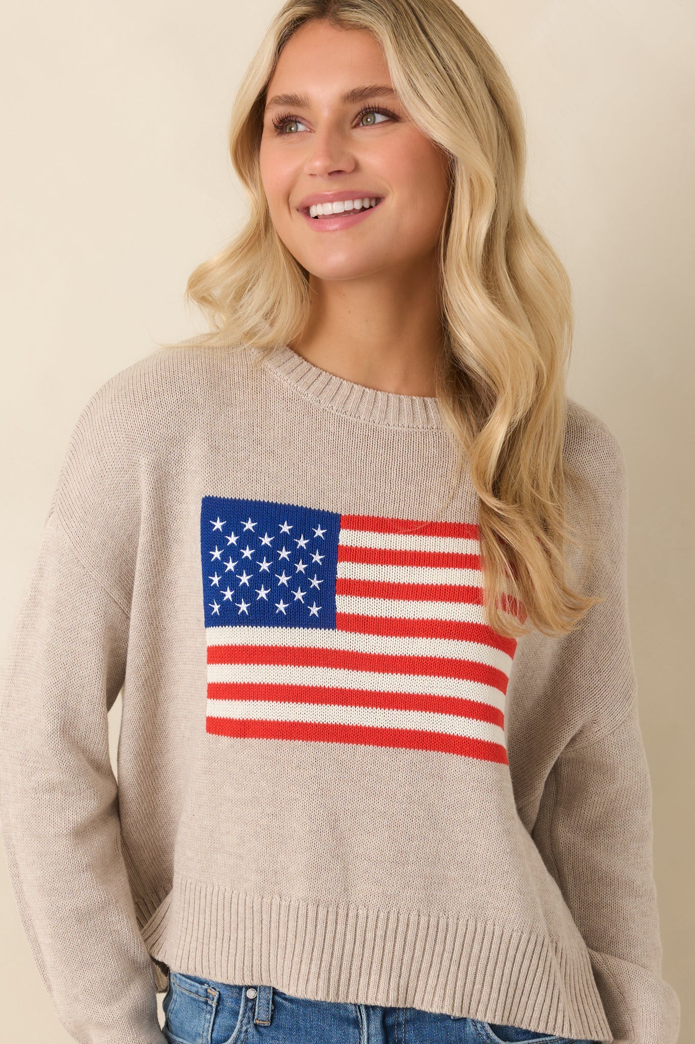 Z Supply Sienna Natural Heather Knit Cotton Patriot Sweater