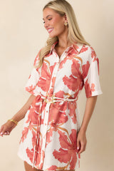 MINKPINK Isla Peach Hibiscus Mini Shirt Dress