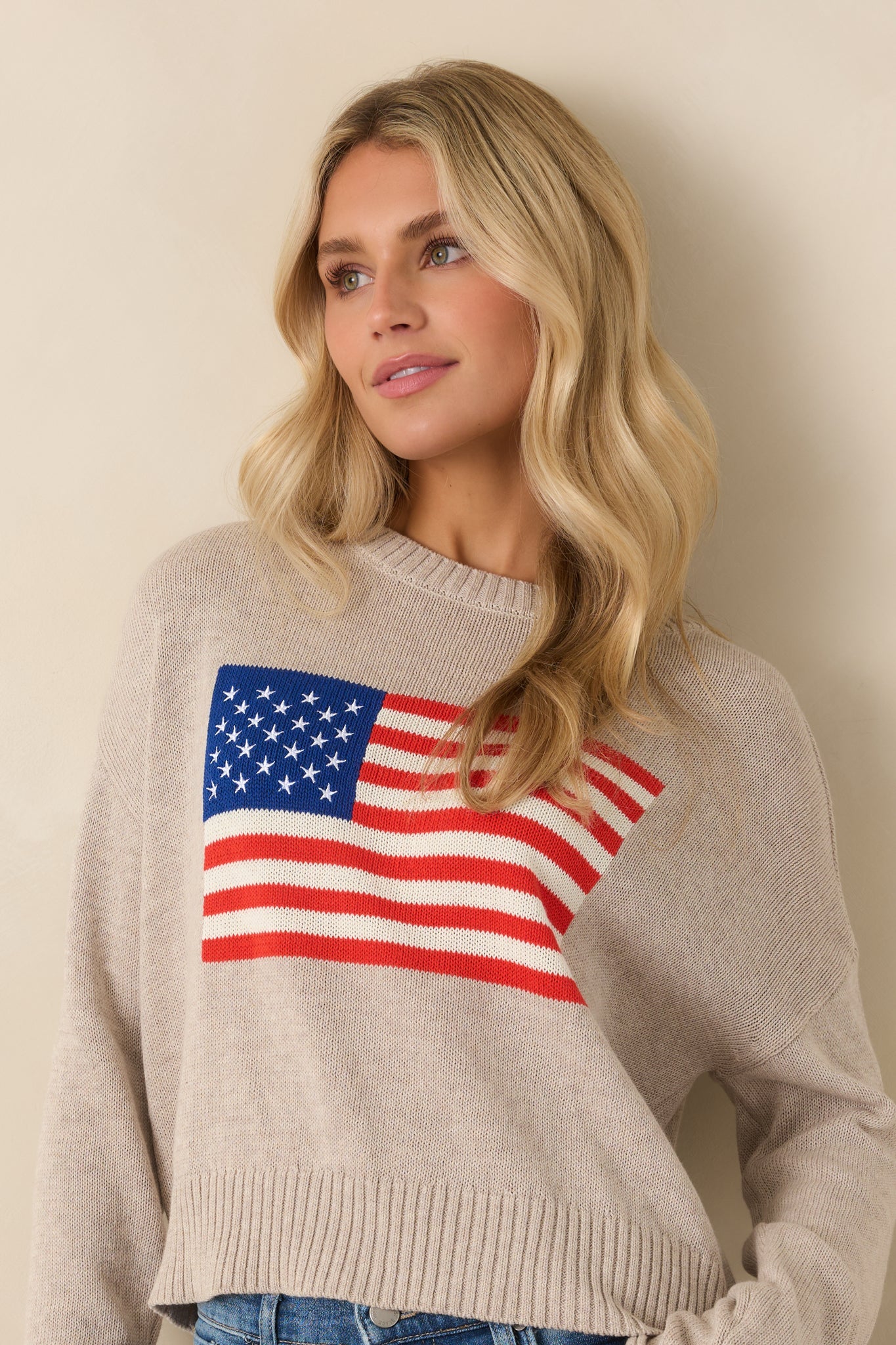 Z Supply Sienna Natural Heather Knit Cotton Patriot Sweater