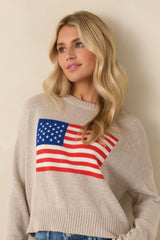 Z Supply Sienna Natural Heather Knit Cotton Patriot Sweater