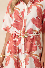 MINKPINK Isla Peach Hibiscus Mini Shirt Dress