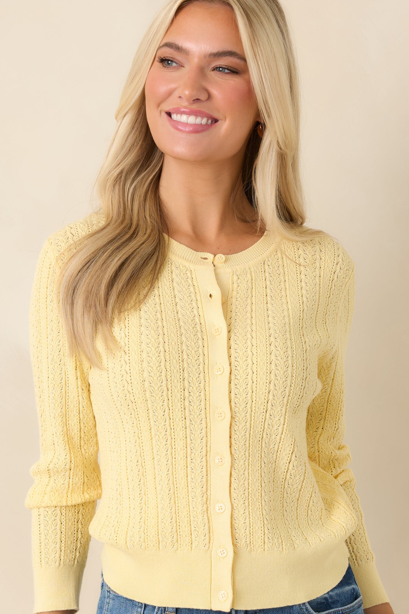 Hello Sunshine Butter Yellow Pointelle Knit Cardigan
